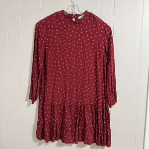 LOFT Women's Burgundy Speckled Tiered Ruffle Mock Neck Long Sleeve Dress‎ XXL